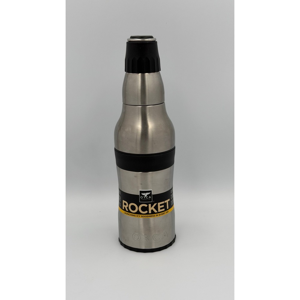 ORCA Rocket 12oz Can Cooler & Bottle Insulator Stainless Steel Black Beer Koozie
